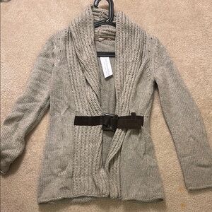 Cozy Beige Knit Sweater with Belt